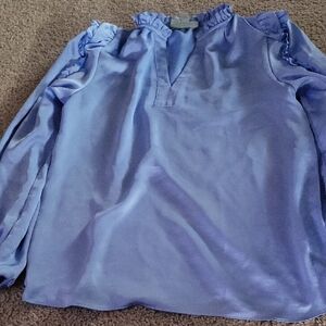 Women’s Ruffle-Trim Long Sleeve Blouse - Light Blue